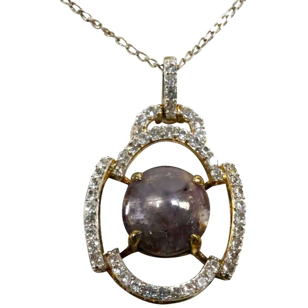 RARE Purple Sapphire‎ w/ Clear Sapphire Pendant Orianne on .925 chain 18 in.